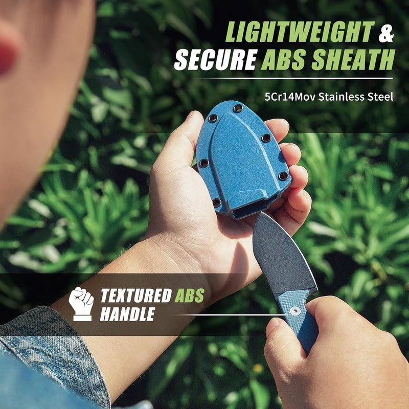 SPITZKANTE P-DA Neck Knife – EDC Fixed Blade Knife with Sheath and Necklace, 2.8" 5Cr14MoV Stainless Steel, Blue Handle for Hiking, Camping & Outdoor Use - Image 3